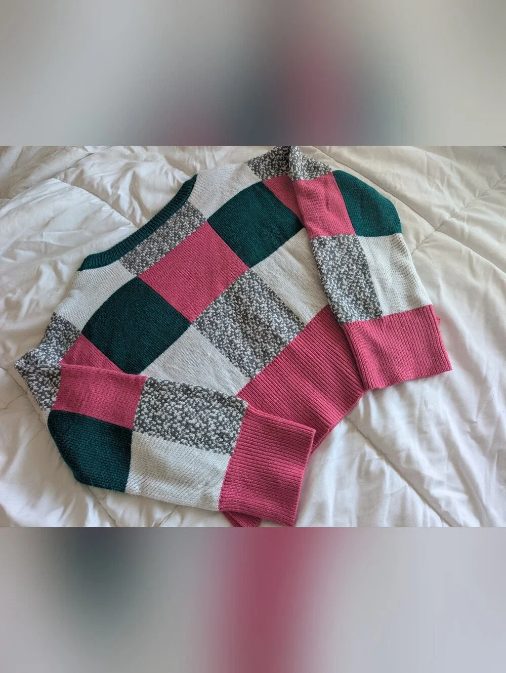 Saodimallsu Oversized 90s Checker Knit Sweater Pink Green Cream